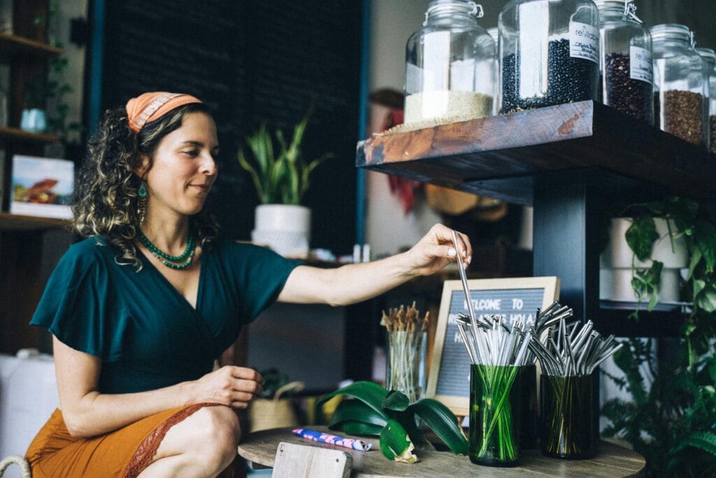 A Woman Holding a Drinking Straw